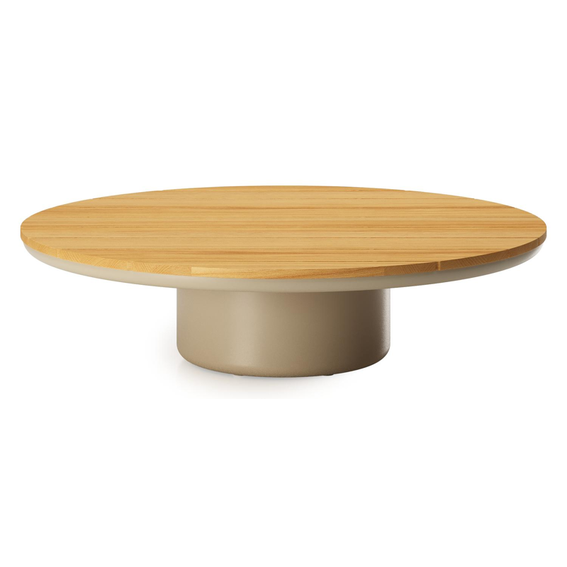 Amico loungetafel rond in beige aluminium en teak - Dia. 110 x H 28 cm