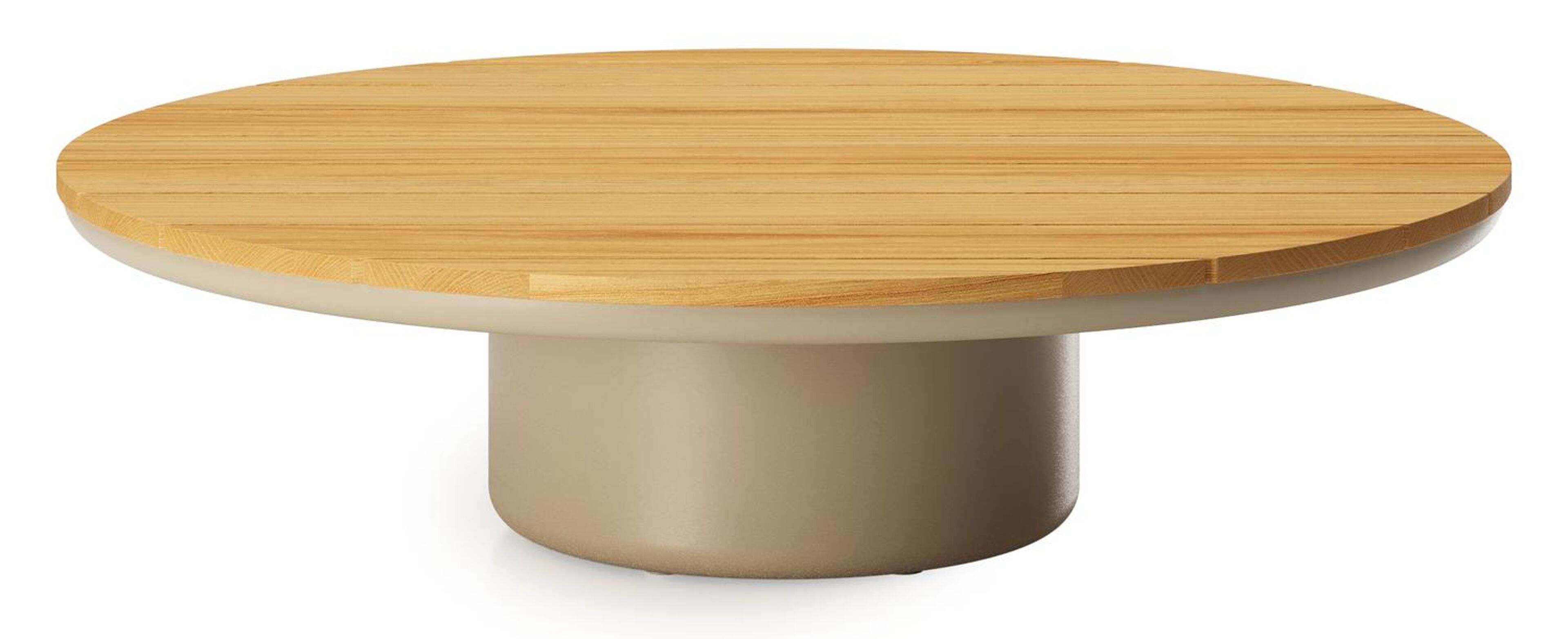 Amico loungetafel rond in beige aluminium en teak - Dia. 110 x H 28 cm
