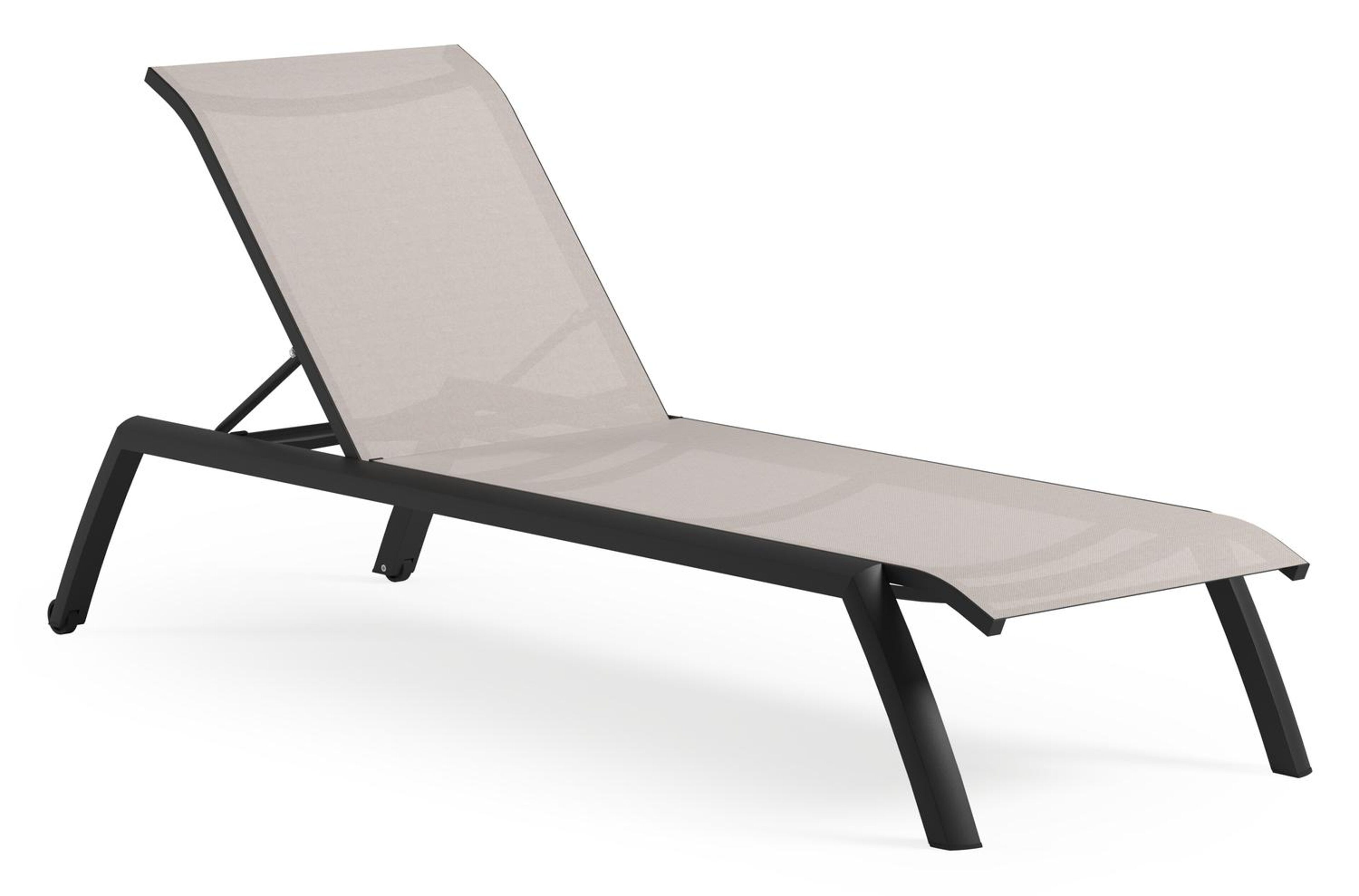Chaise longue réglable Bari en aluminium noir et textilène simple beige