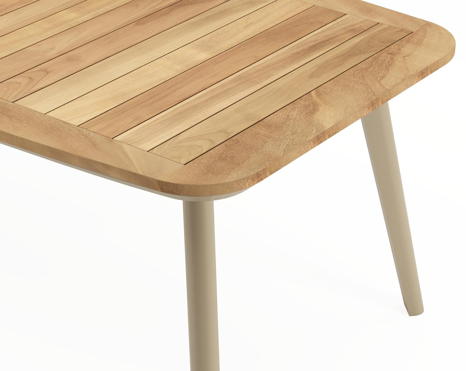 Mosa bootvormige tuinset in beige aluminium en teak natural finish met 6 Matera tuinstoelen