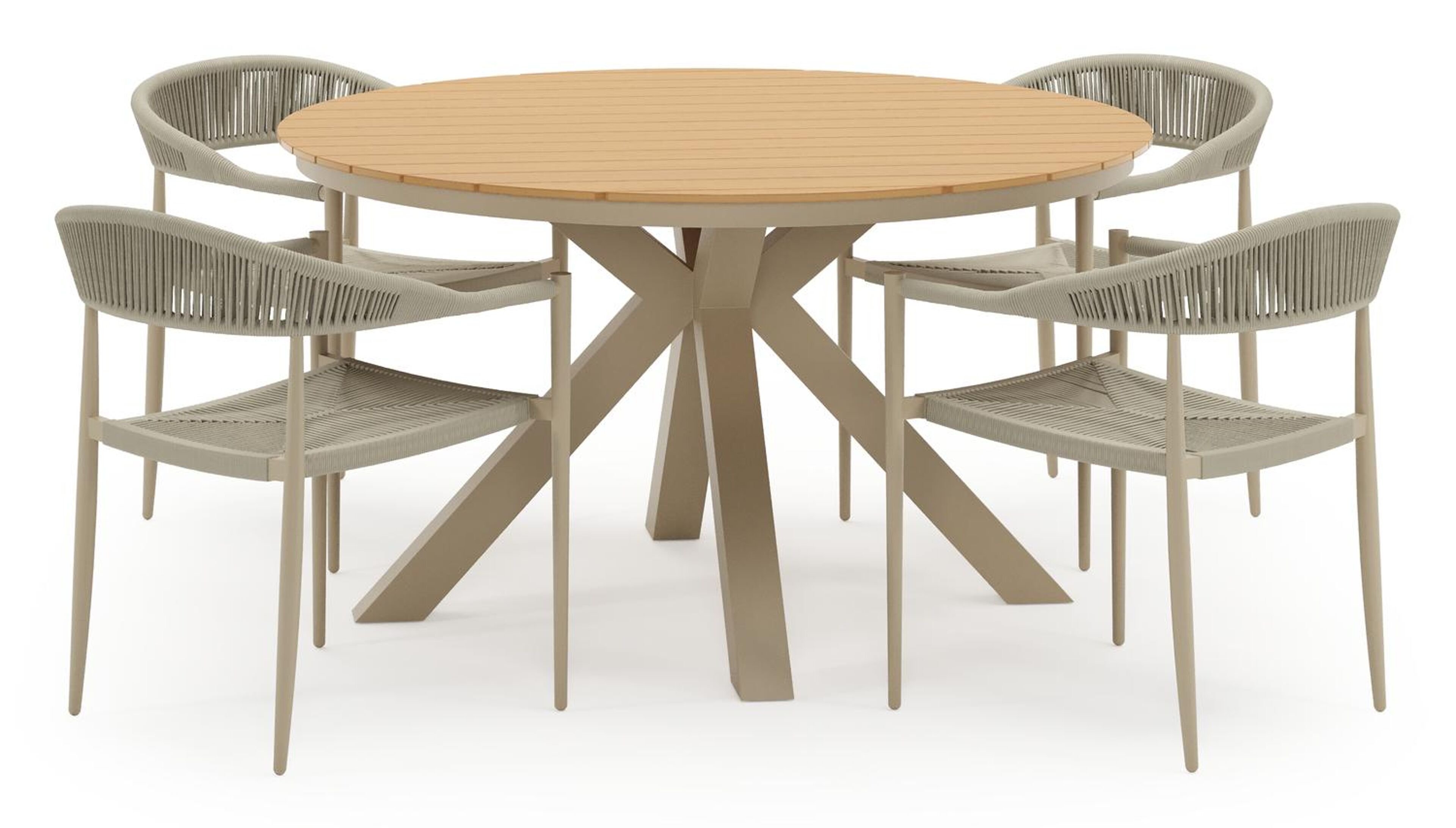 Ensemble de jardin Tora en aluminium beige et polywood avec 4 chaises de jardin Guarda