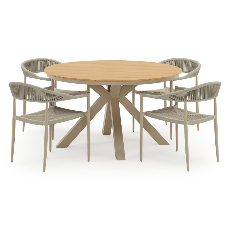 Ensemble de jardin Tora en aluminium beige et polywood avec 4 chaises de jardin Guarda