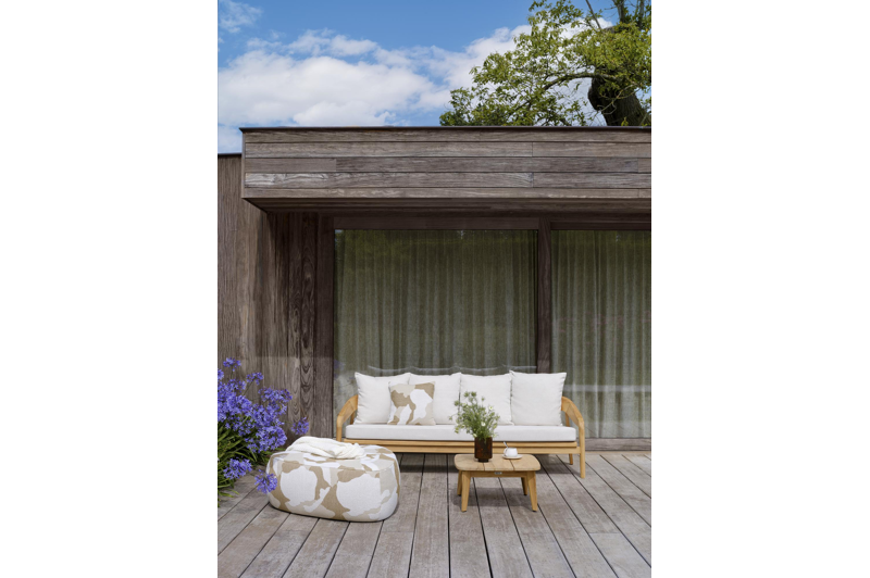 Lacrima loungebank 3-zit in teak met heritage papyrus all weather sunbrella® luxe kussen
