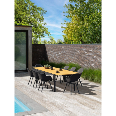 Amalfi tuinset met verlengbare tafel in zwart aluminium en teak tafelblad met 8 Artena tuinstoelen