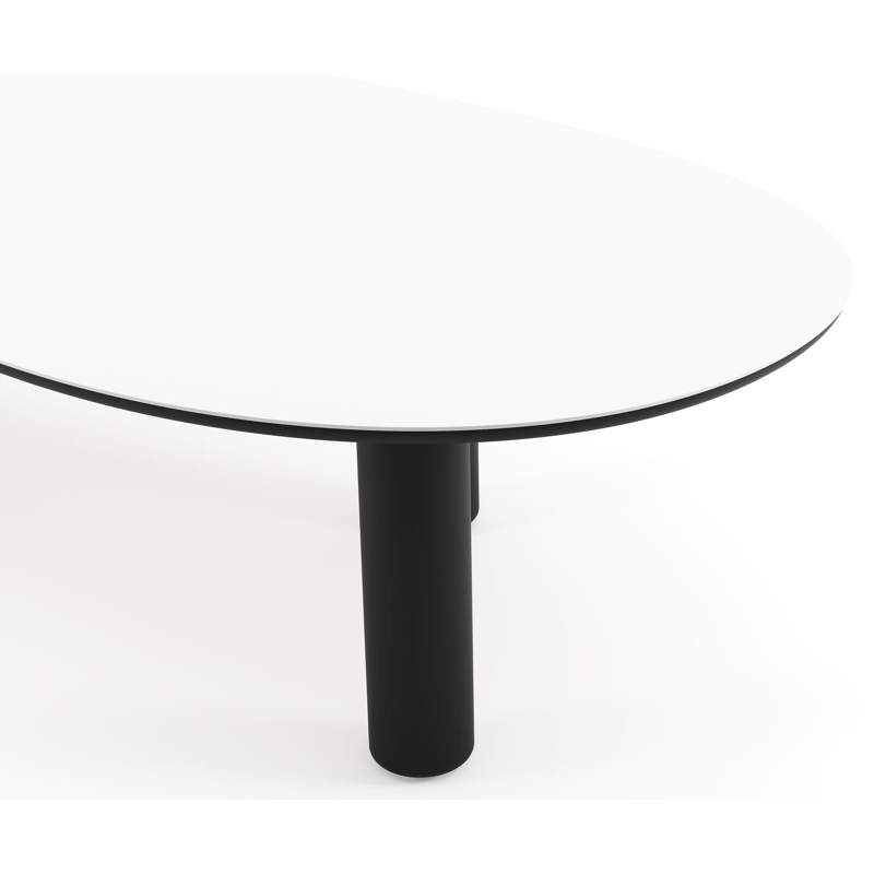 Table de jardin Amico organique en aluminium noir et céramique pleine Arctic White - Lg. 320 x Lrg. 145 x Haut. 73.5 cm
