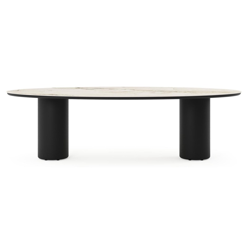 Table de jardin Amico oval en aluminium noir et céramique pleine Colorado Dunes - Lg. 260 x Lrg. 125 x Haut. 73.5 cm