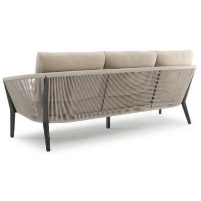 Orso loungebank in zwart aluminium en beige verticaal geweven ronde rope met Althea Chalk all weather cosytica kussen