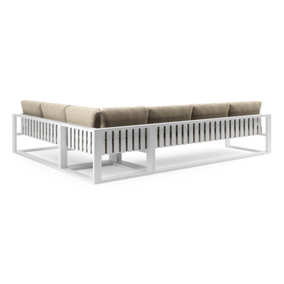 Verato loungehoek in wit aluminium met althea camel all weather cosytica kussen