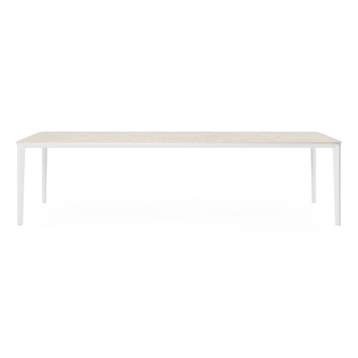 Urbino tuintafel rechthoekig afgerond in wit aluminium en volkeramiek retrostone - L 290 x B 110 x H 74 cm