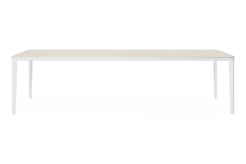 Urbino tuintafel rechthoekig afgerond in wit aluminium en volkeramiek retrostone - L 290 x B 110 x H 74 cm