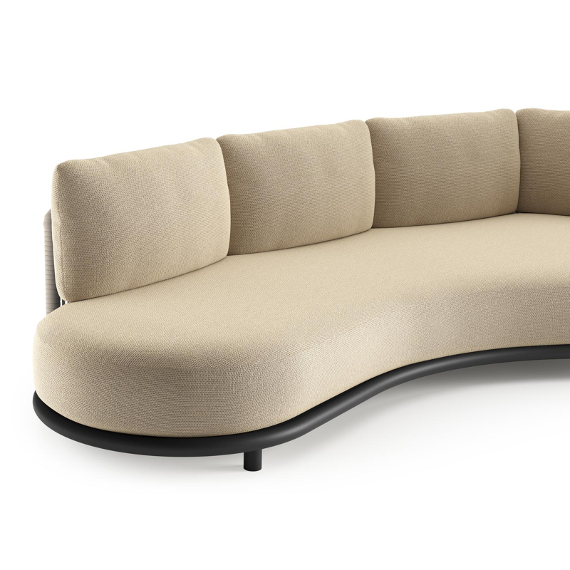 Lomano loungebank in zwart aluminium en beige verticaal geweven luxe vlakke rope met althea camel all weather cosytica kussen