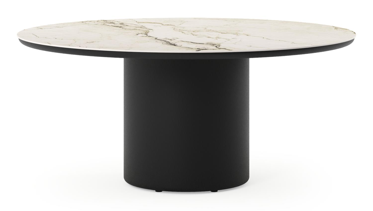 Amico low dining tuintafel rond in zwart aluminium en volkeramiek Colorado Dunes - Dia. 148 x H 61 cm