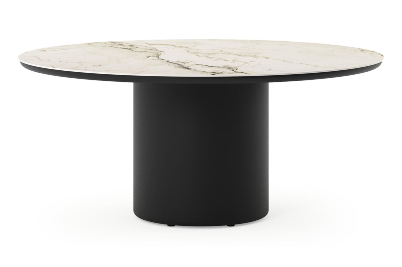 Table de jardin low dining Amico rond en aluminium noir et céramique pleine Colorado Dunes - Diam. 148 x Haut. 61 cm