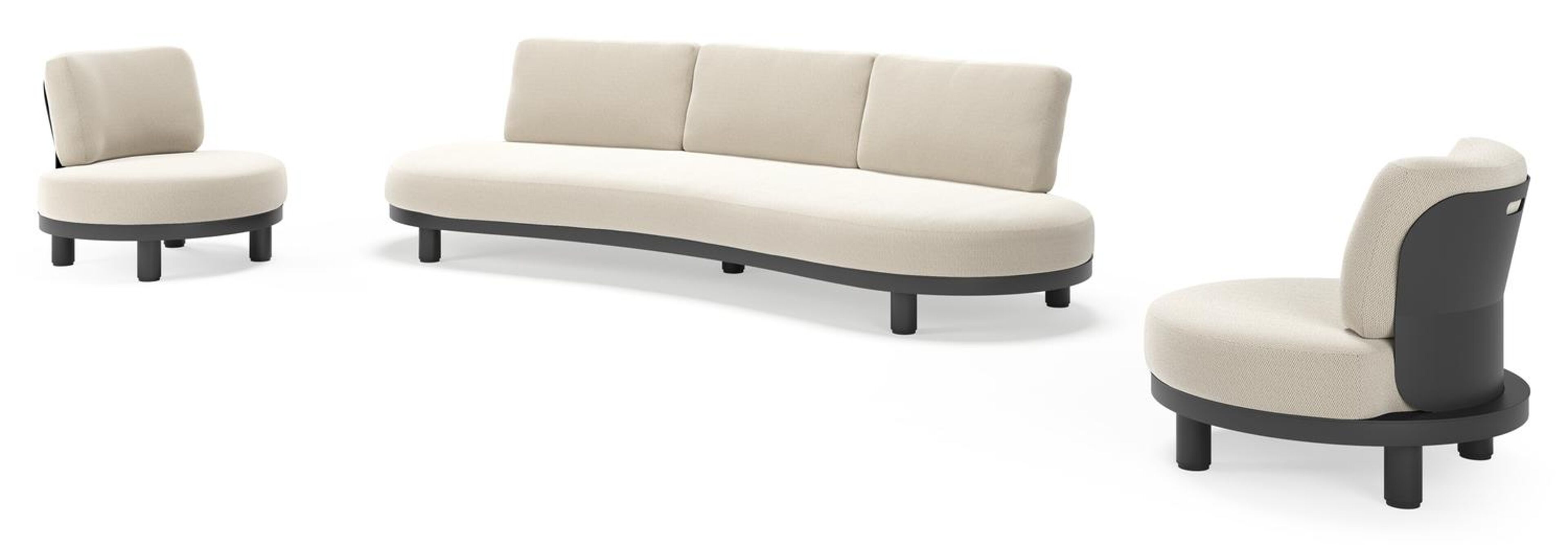 Donato loungeset in zwart aluminium met all weather sunbrella® luxe Lopi Marble kussen