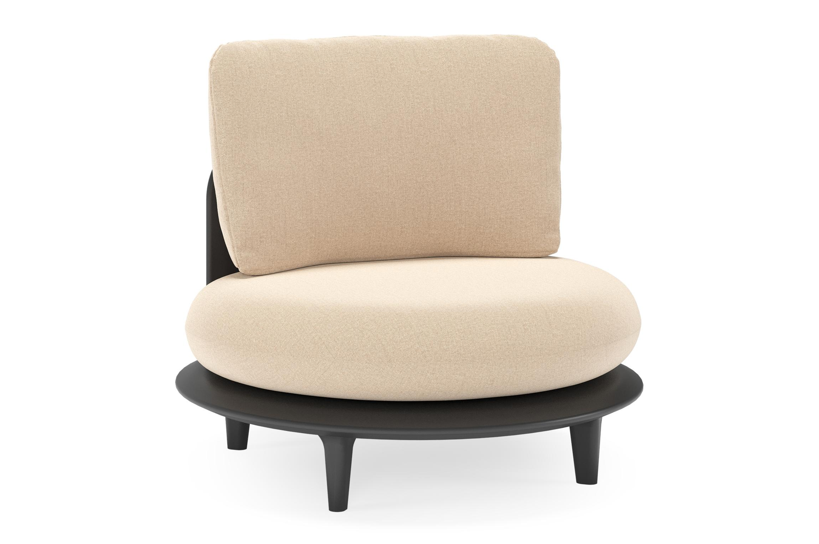 Bomero loungestoel in zwart aluminium met natte heather beige all weather sunbrella® luxe kussen