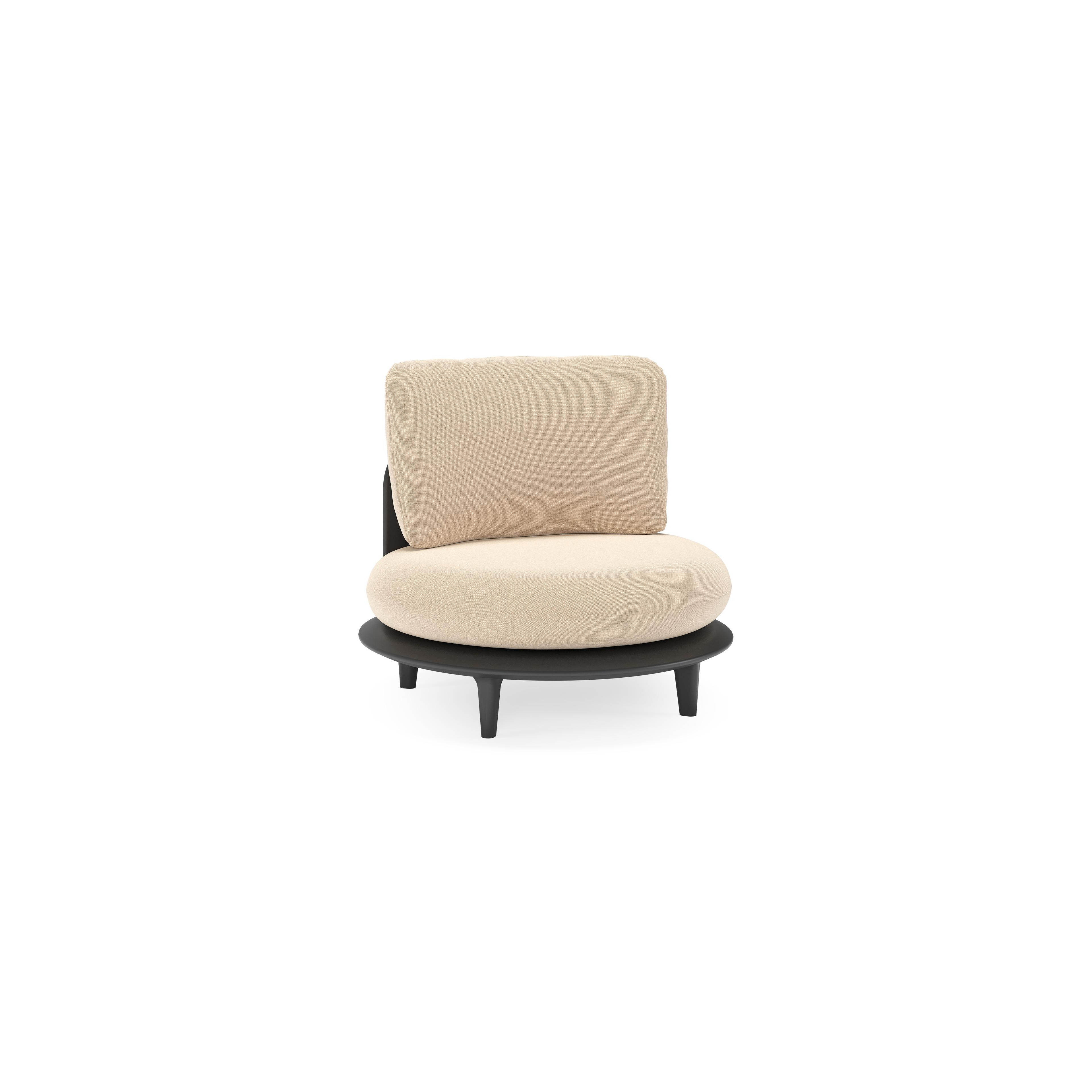 Bomero loungestoel in zwart aluminium met natte heather beige all weather sunbrella® luxe kussen