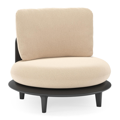 Bomero loungestoel in zwart aluminium met natte heather beige all weather sunbrella® luxe kussen