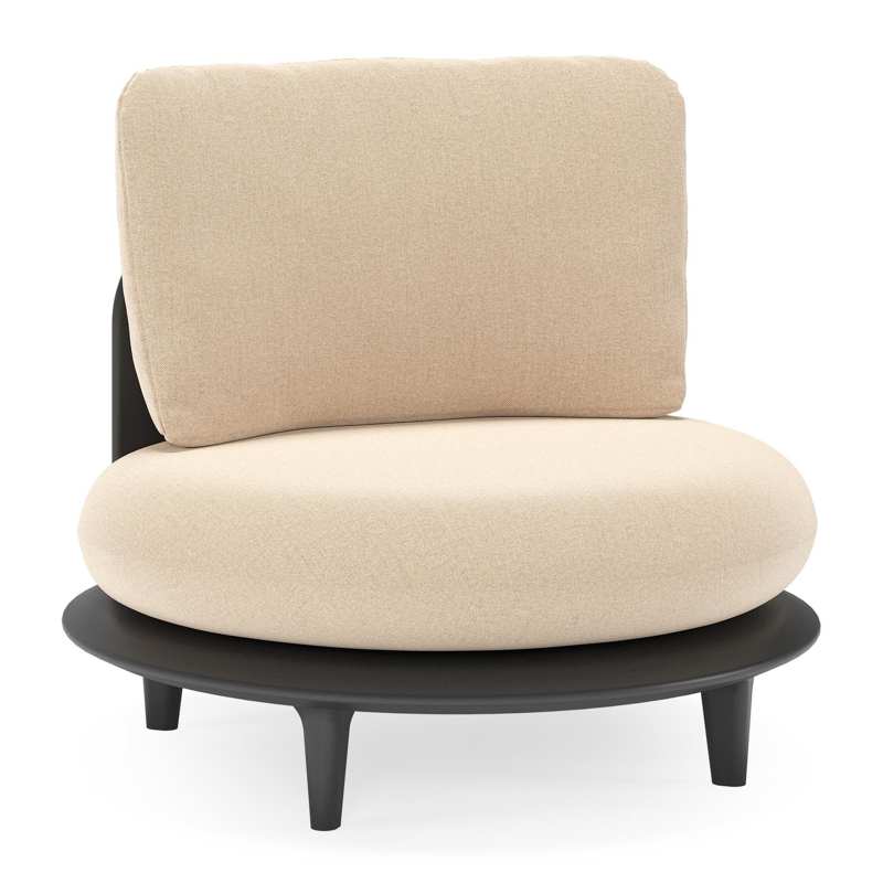 Bomero loungestoel in zwart aluminium met natte heather beige all weather sunbrella® luxe kussen