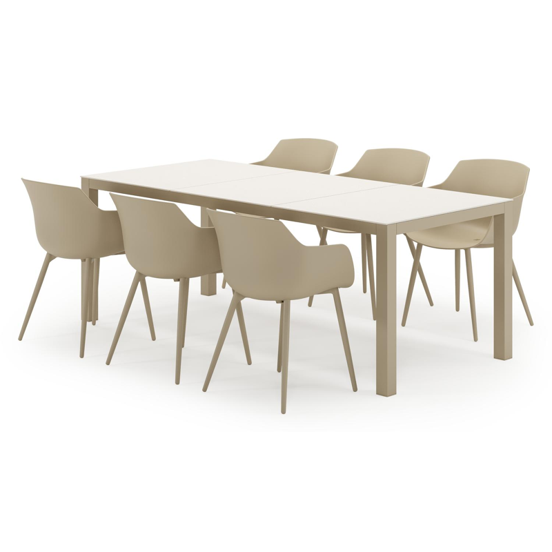Ensemble de jardin Toma en aluminium beige et sintered stone beige avec 6 chaises de jardin Paco