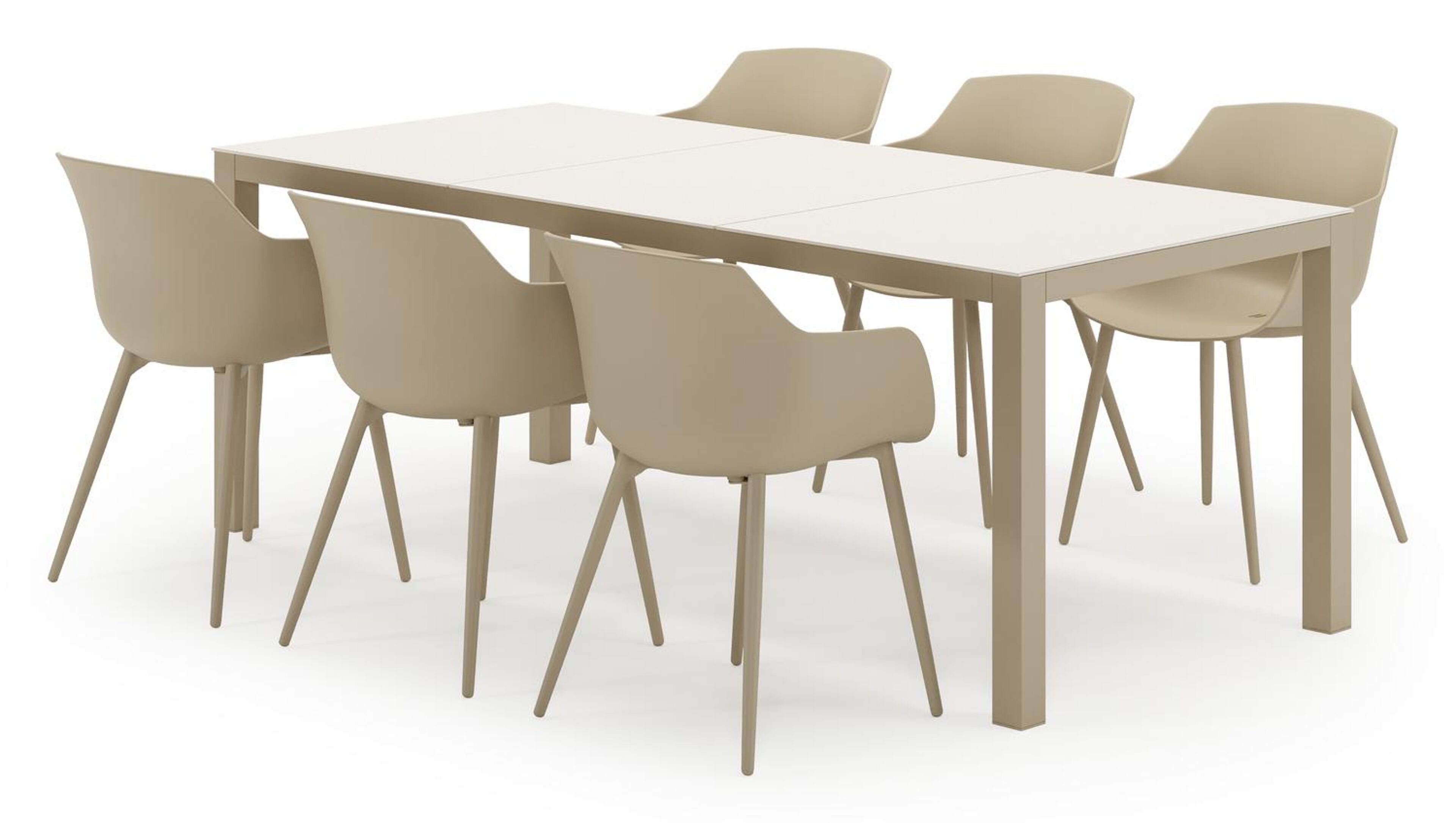 Ensemble de jardin Toma en aluminium beige et sintered stone beige avec 6 chaises de jardin Paco