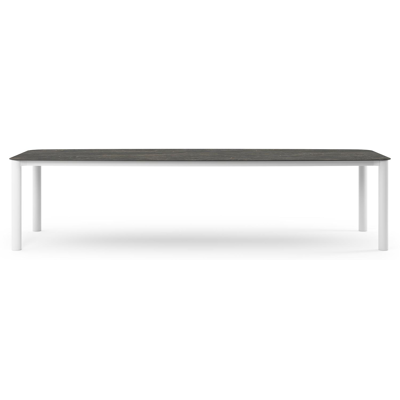 Table de jardin Orso forme de bateau en aluminium blanc et céramique pleine Black Obsession - Lg. 315 x Lrg. 115 x Haut. 75 cm