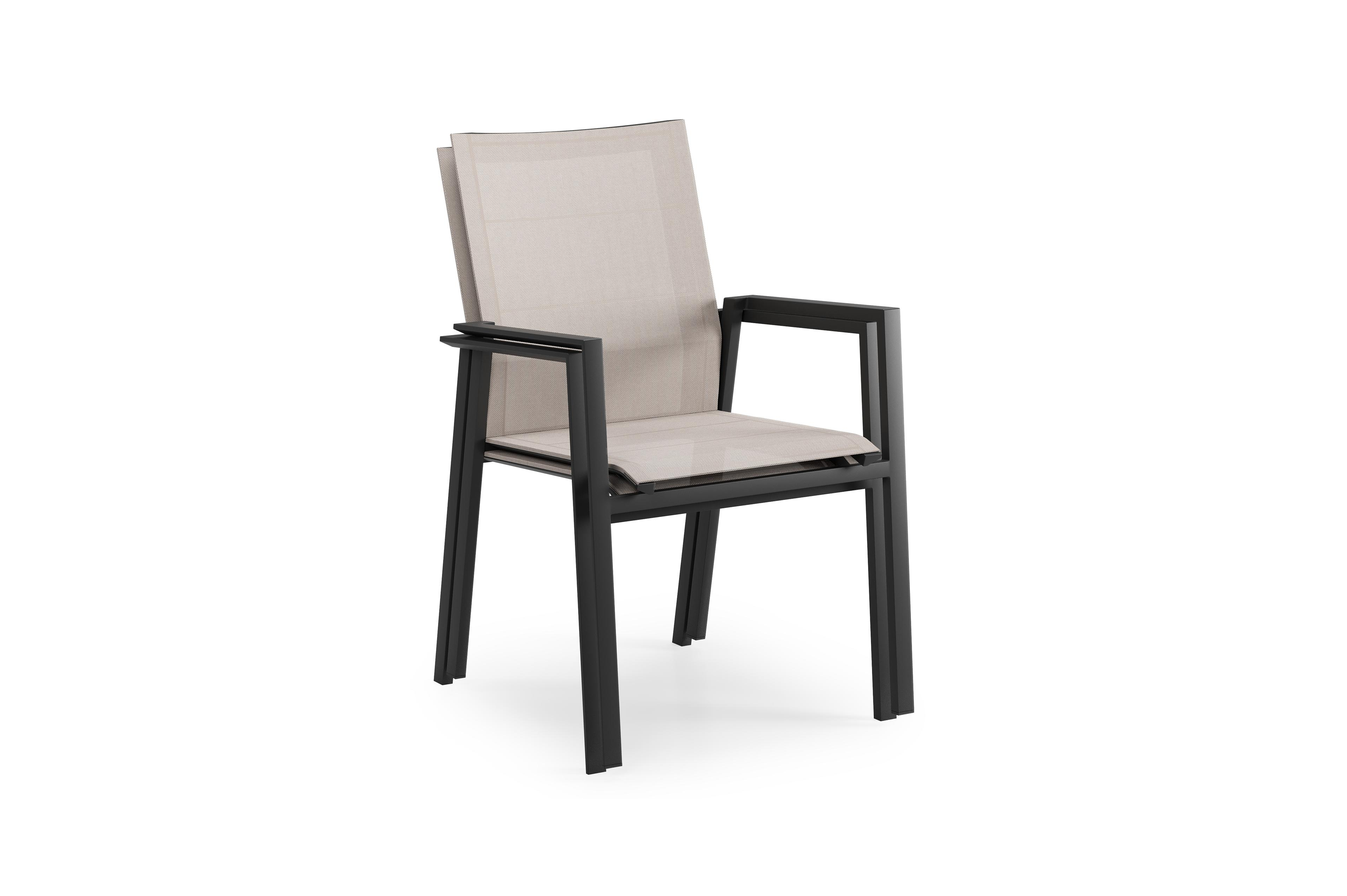 Cirello stapelbare tuinstoel in zwart aluminium en beige textilene