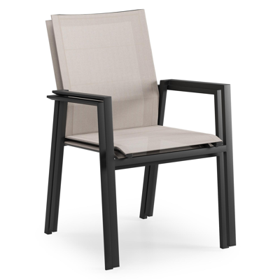 Cirello stapelbare tuinstoel in zwart aluminium en beige textilene