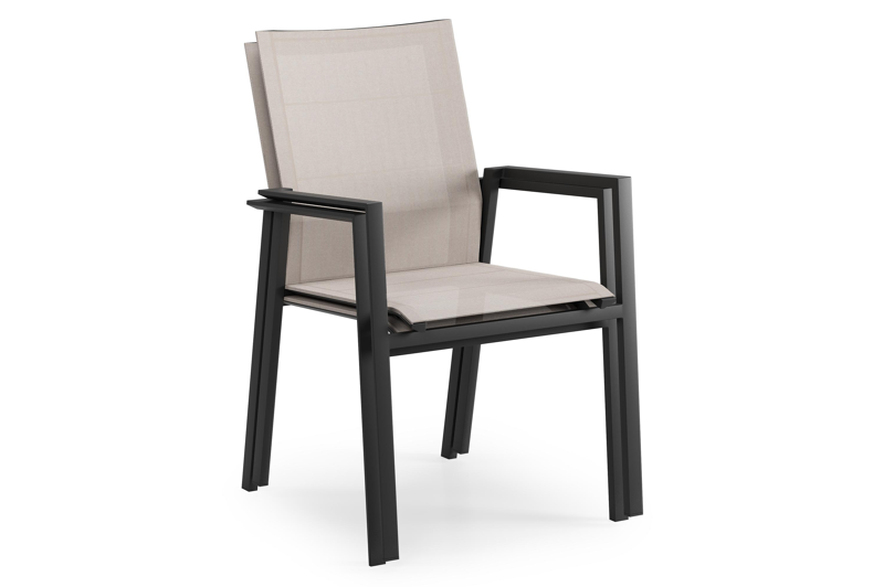 Cirello stapelbare tuinstoel in zwart aluminium en beige textilene