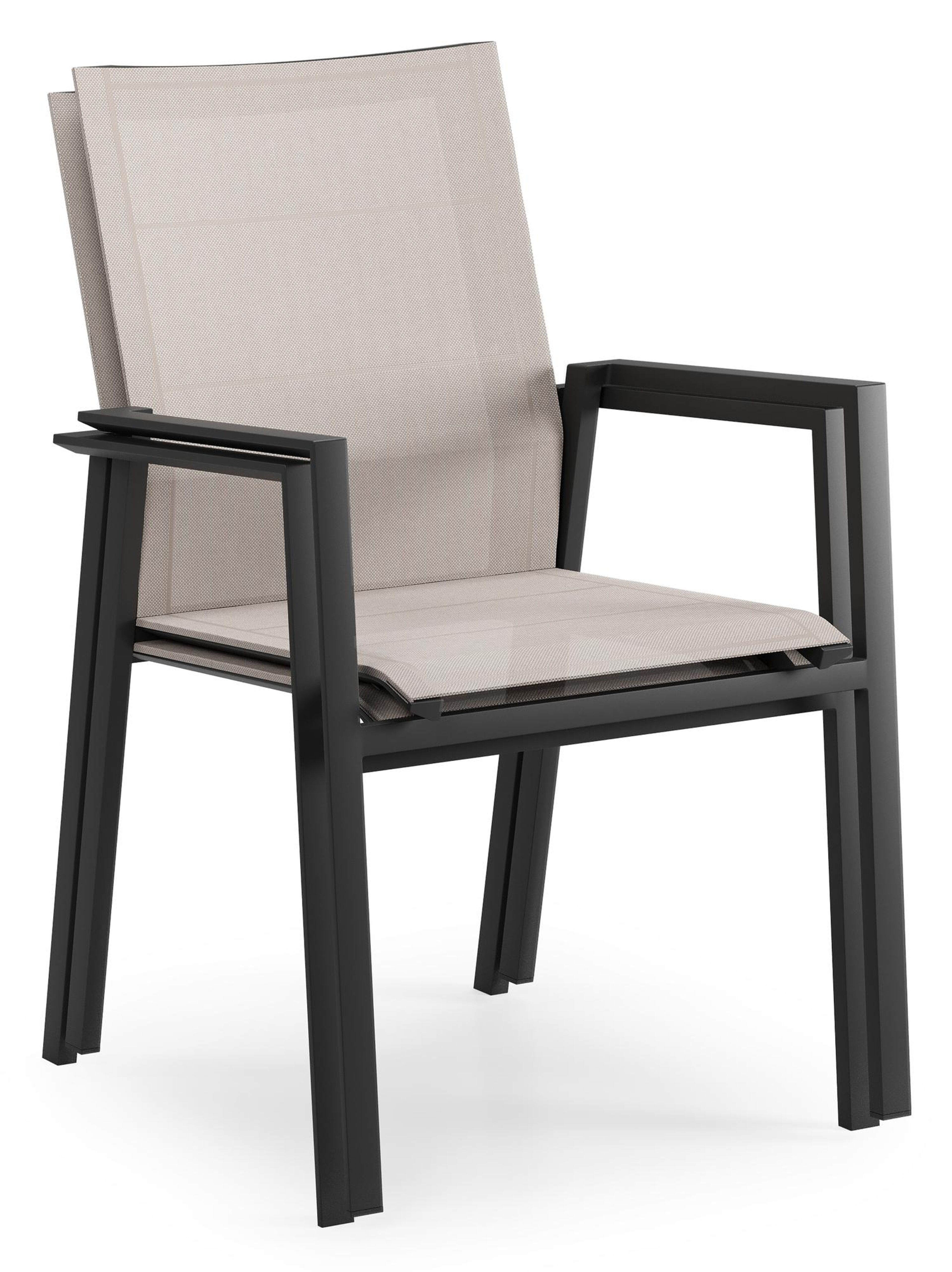 Cirello stapelbare tuinstoel in zwart aluminium en beige textilene