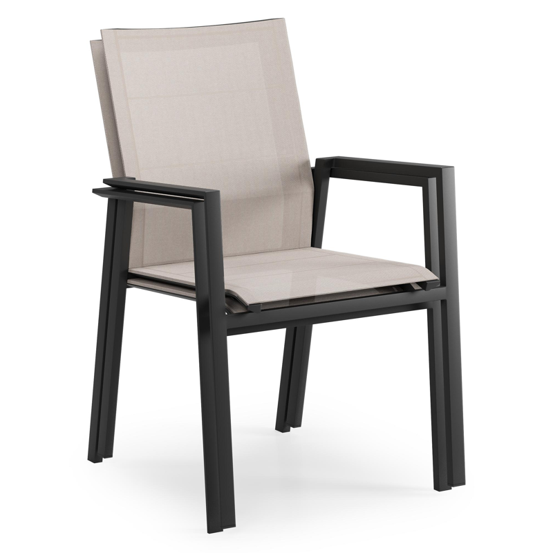 Cirello stapelbare tuinstoel in zwart aluminium en beige textilene
