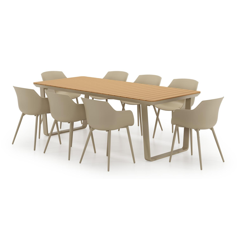 Alora tuinset in beige aluminium en polywood met 8 Paco tuinstoelen