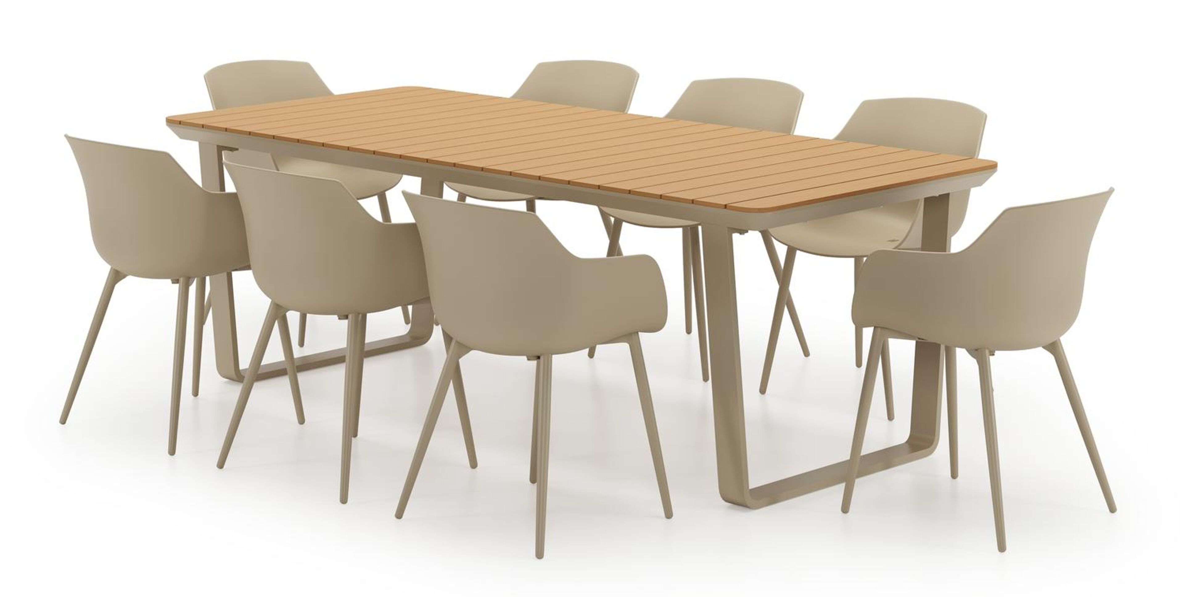 Alora tuinset in beige aluminium en polywood met 8 Paco tuinstoelen