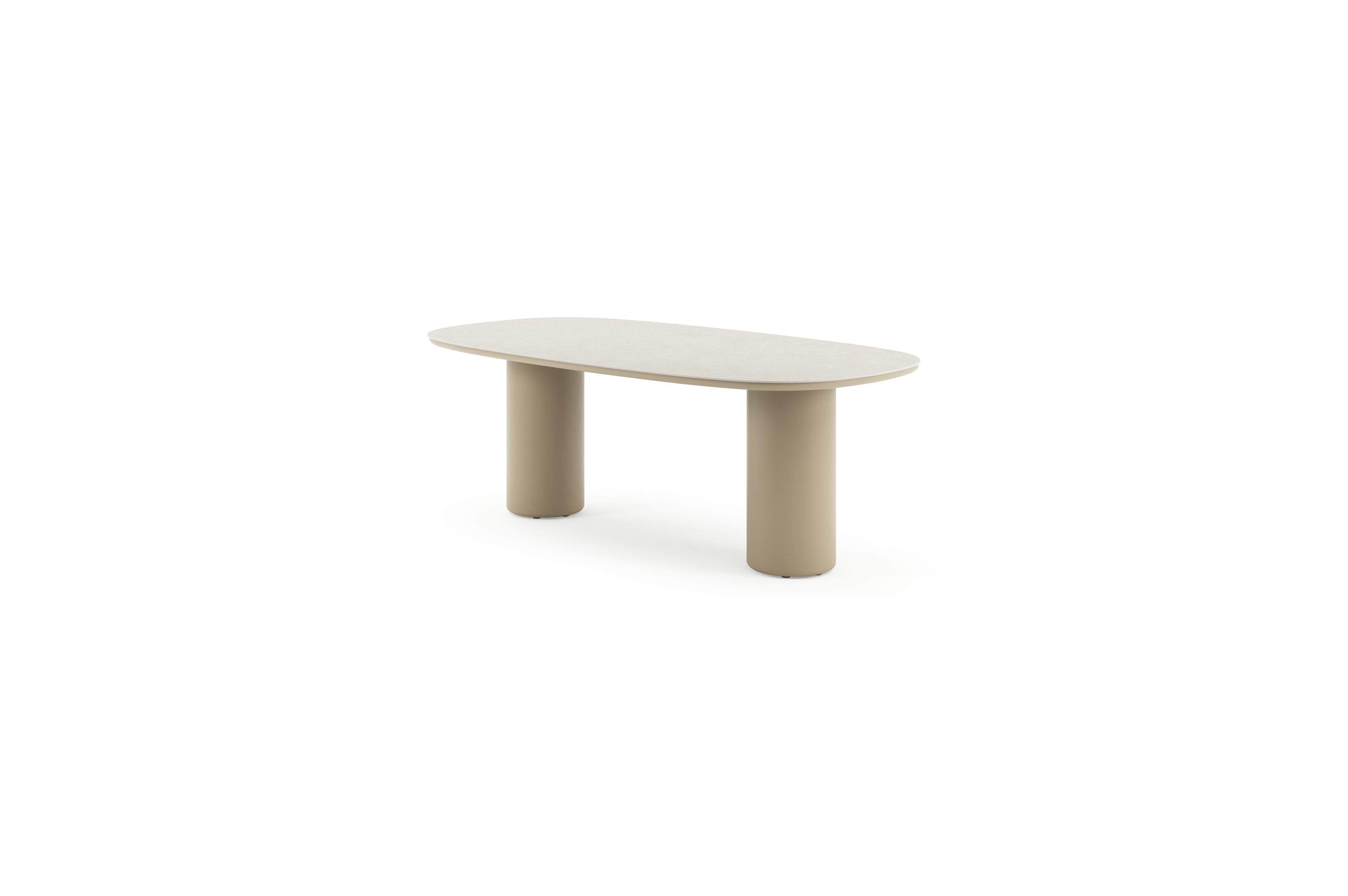 Table de jardin Amico bombo en aluminium beige et céramique pleine Shilin - Lg. 210 x Lrg. 110 x Haut. 73.5 cm