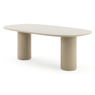 Amico tuintafel bombo in beige aluminium en volkeramiek Shilin - L 210 x B 110 x H 73.5 cm