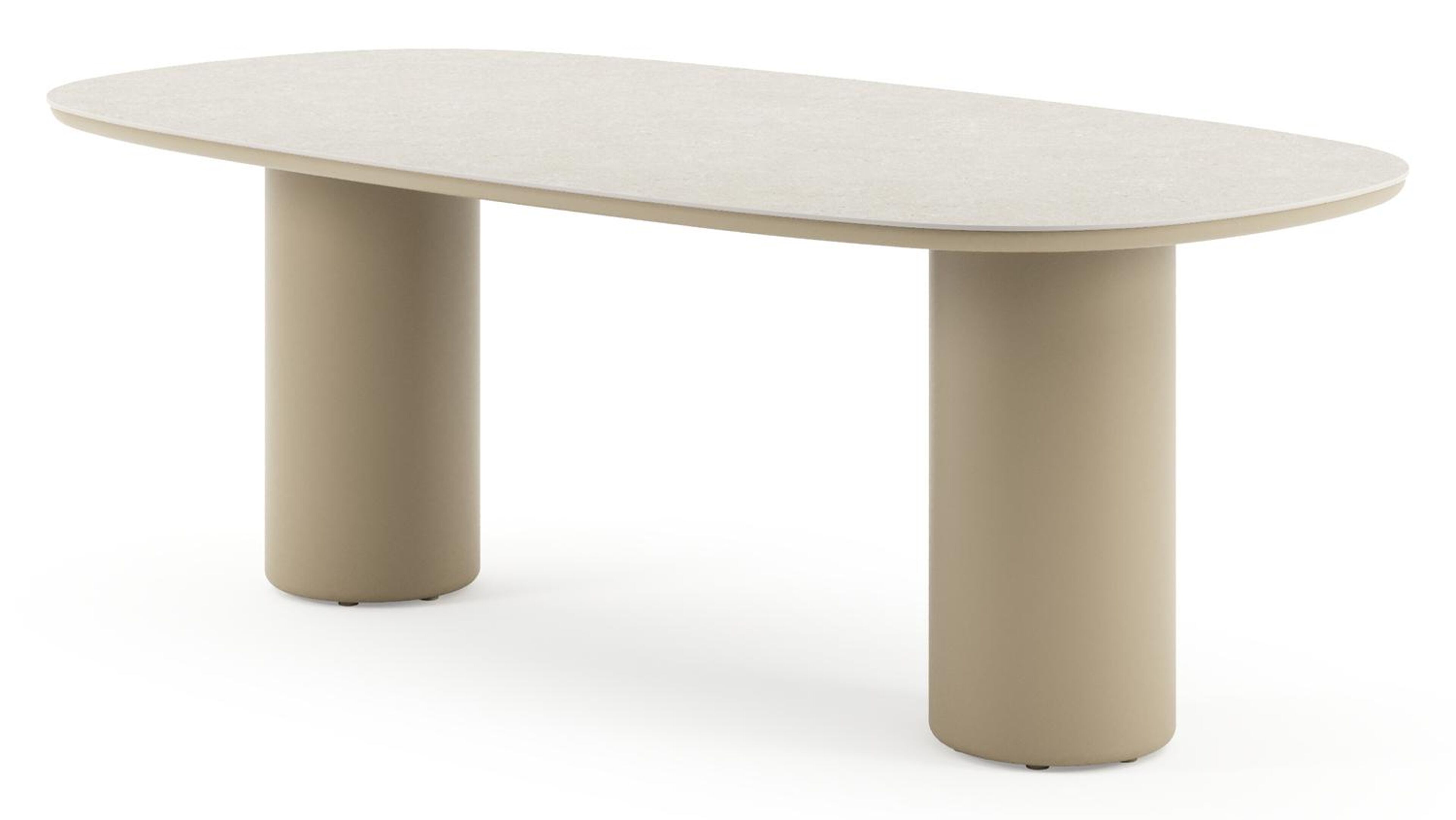 Table de jardin Amico bombo en aluminium beige et céramique pleine Shilin - Lg. 210 x Lrg. 110 x Haut. 73.5 cm