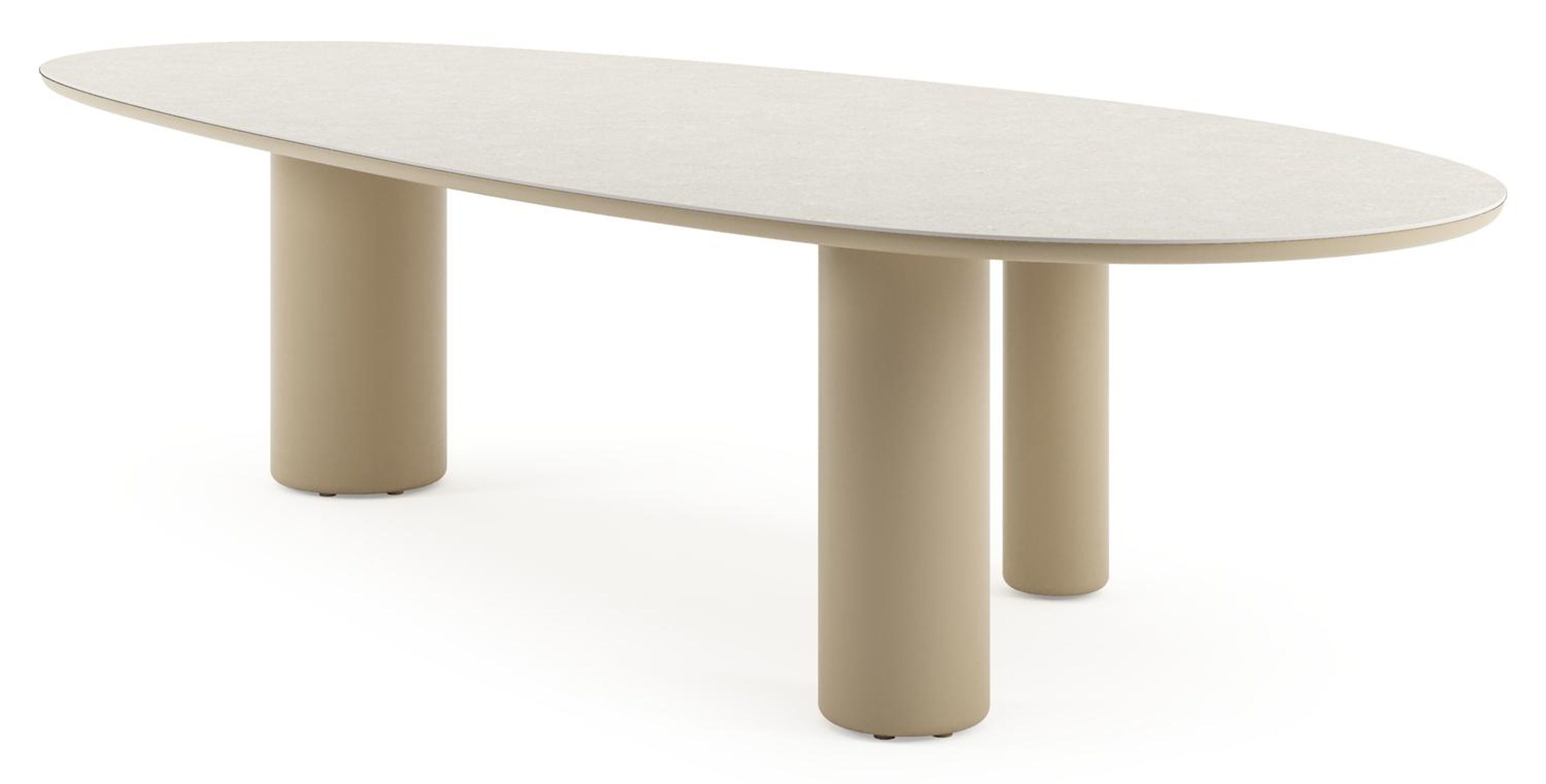 Table de jardin Amico mangue en aluminium beige et céramique pleine Shilin - Lg. 320 x Lrg. 140 x Haut. 73.5 cm