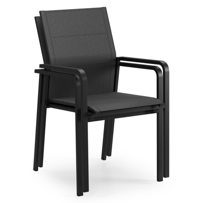 Como stapelbare tuinstoel in zwart aluminium en zwart textilene