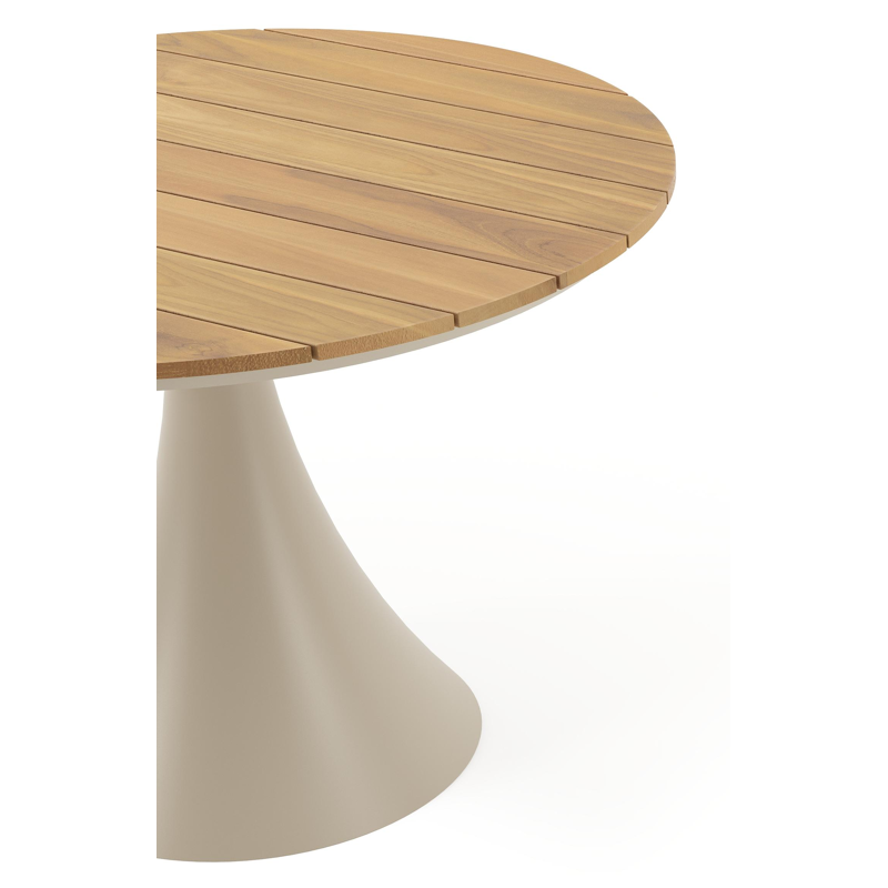 Fano tuintafel rond in beige aluminium en teak Dia. 110 x H 75 cm