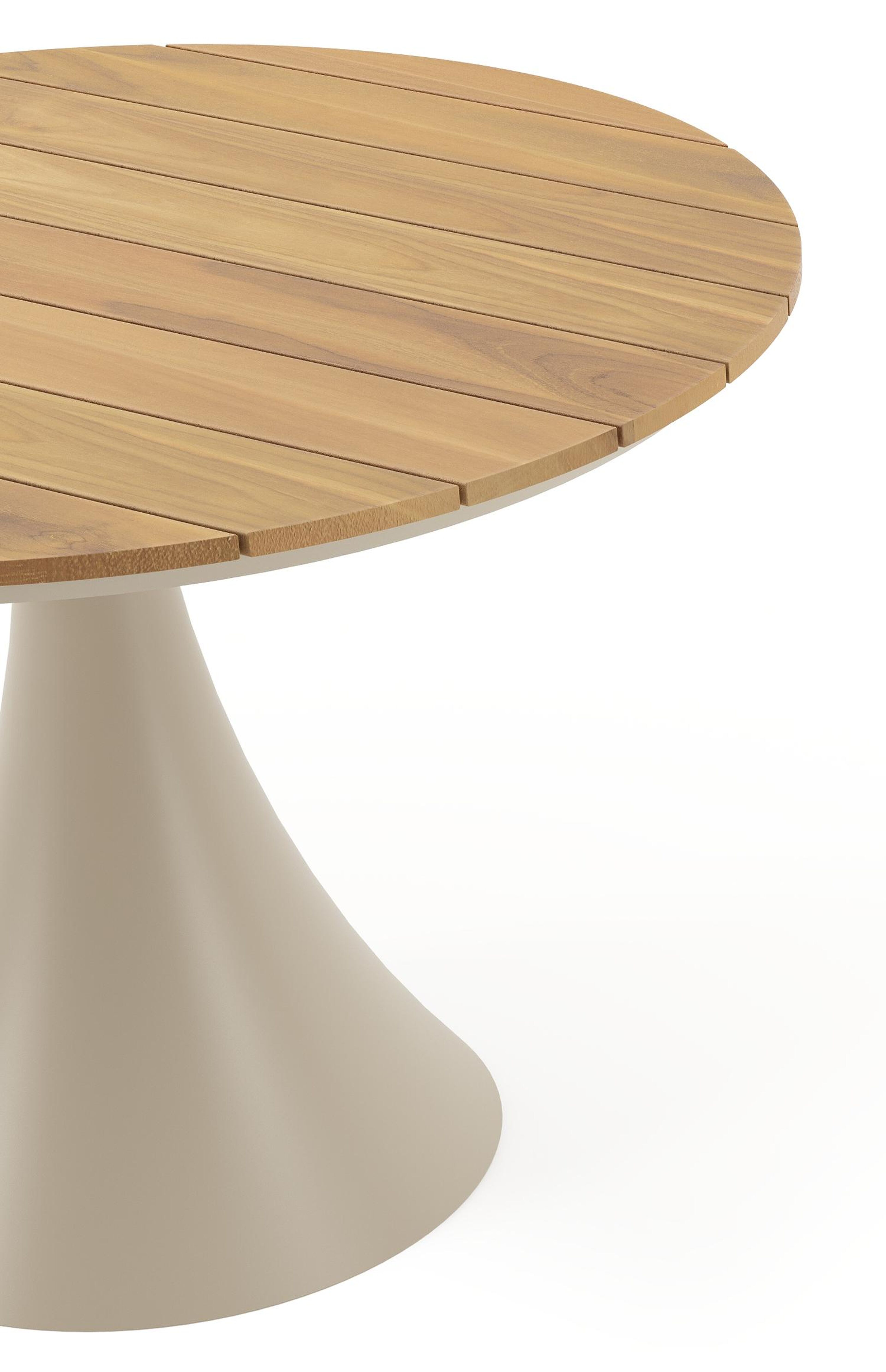 Table de jardin Fano ronde en aluminium beige et teck Diam. 110 x Haut. 75 cm