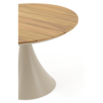 Fano tuintafel rond in beige aluminium en teak Dia. 110 x H 75 cm