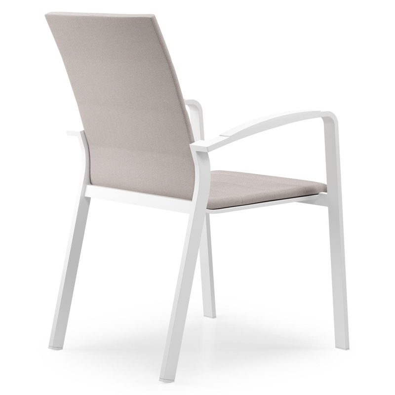 Lioni stapelbare tuinstoel in wit aluminium en beige luxe textilene