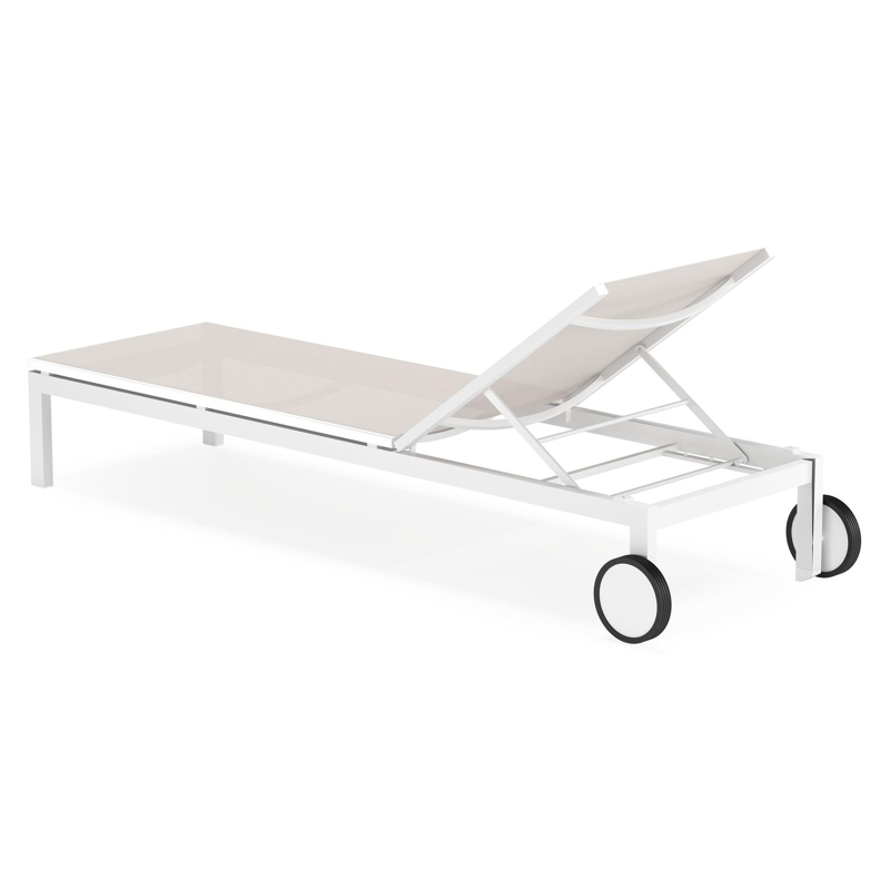 Set van 2 Caravelle verstelbare ligbedden in wit aluminium en beige single textileen
