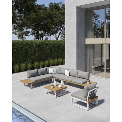 Campelo loungezetel tussenstuk in wit aluminium en polywood met grijs polyester kussen