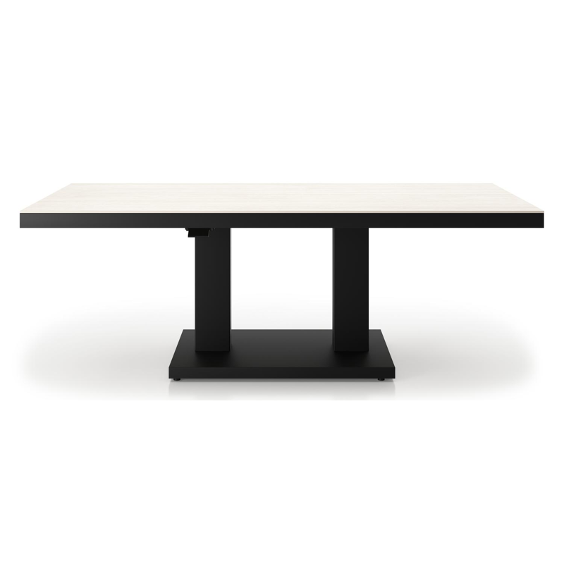 Cirello pop-up loungetafel rechthoekig in zwart aluminium en volkeramiek Travertino Bianco - L 140 x B 80 x H 49.7 cm