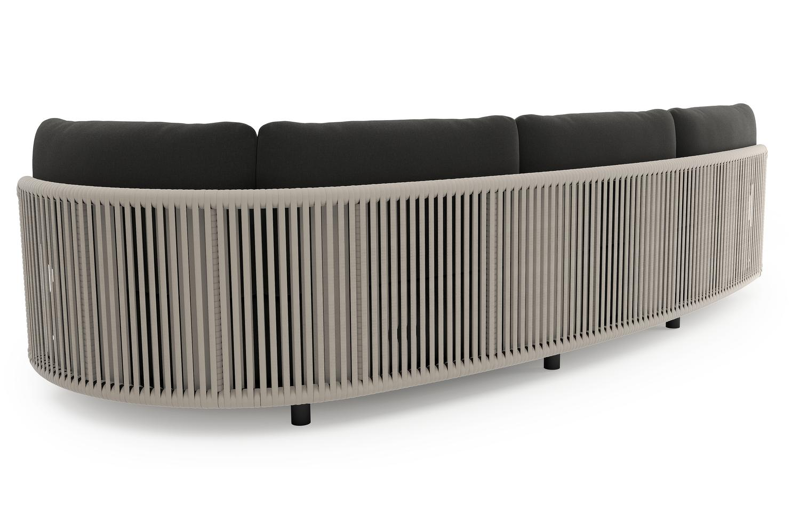 Lomano loungebank in zwart aluminium en beige verticaal geweven luxe vlakke rope met natte sooty all weather sunbrella® luxe kussen