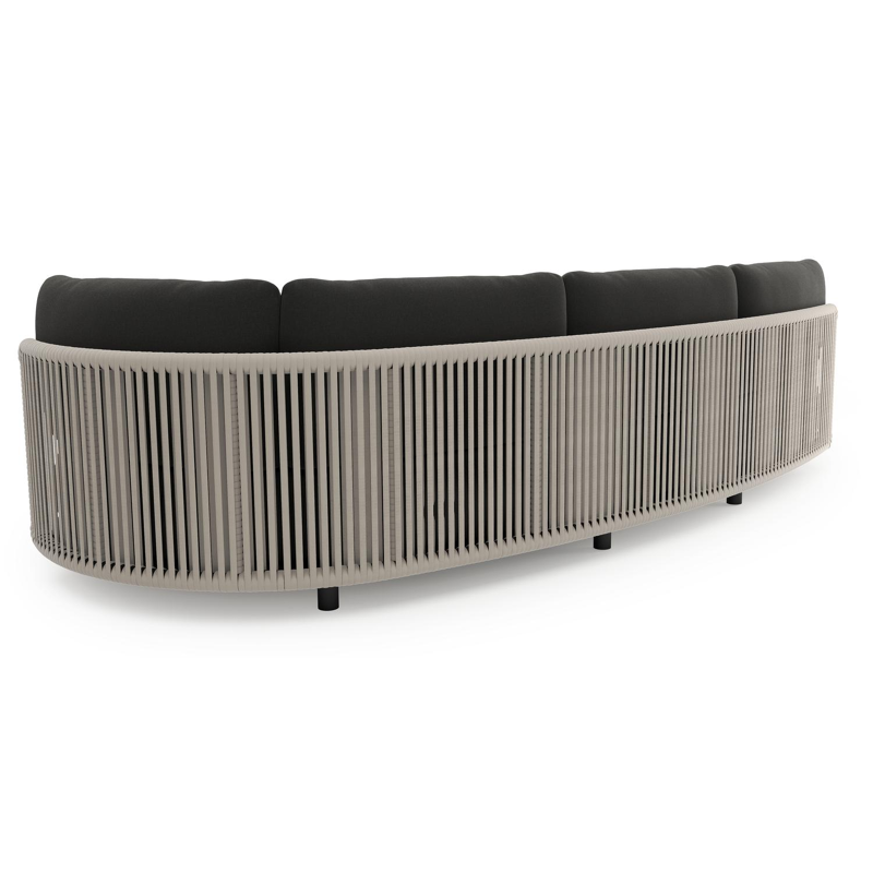 Lomano loungebank in zwart aluminium en beige verticaal geweven luxe vlakke rope met natte sooty all weather sunbrella® luxe kussen