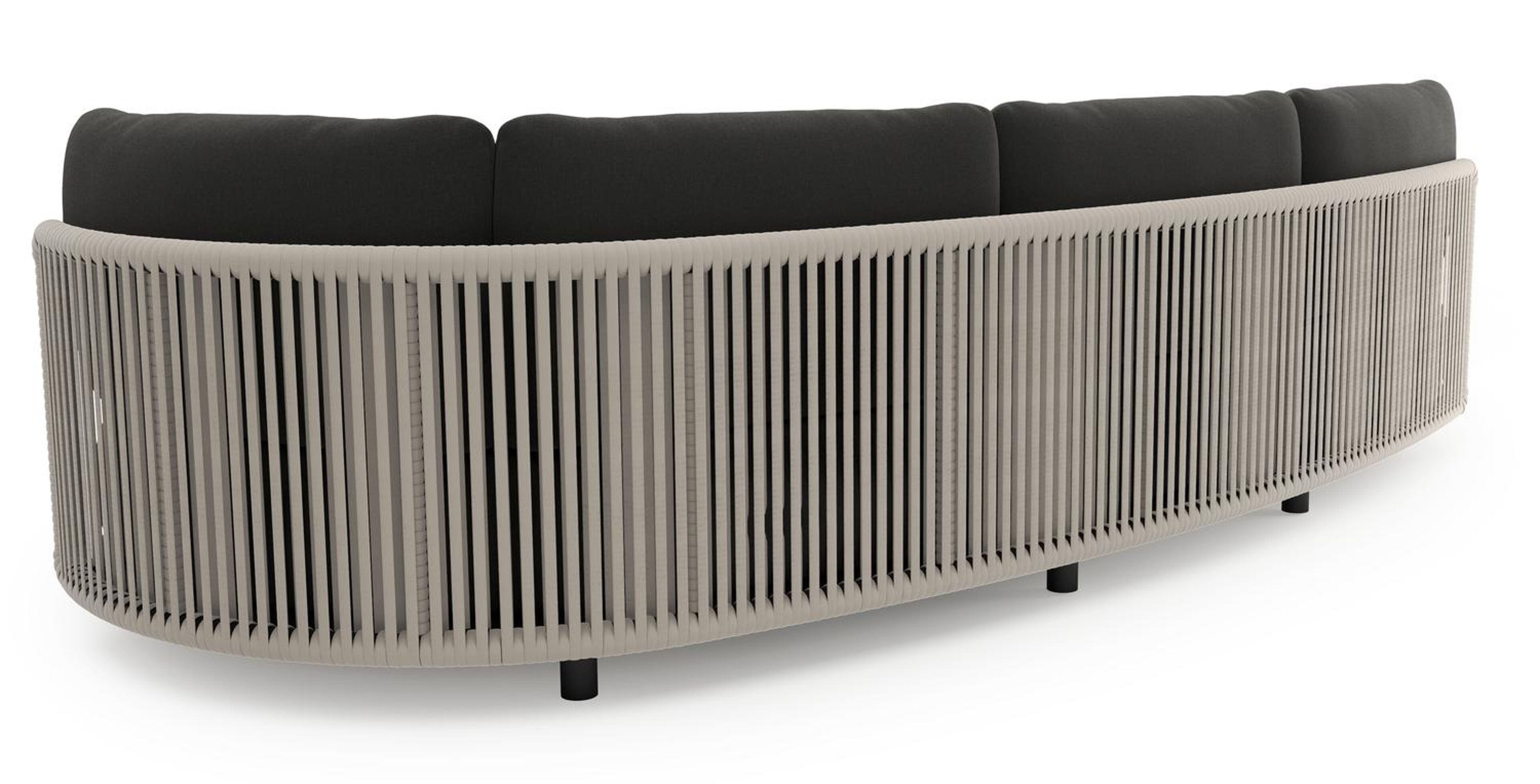 Lomano loungebank in zwart aluminium en beige verticaal geweven luxe vlakke rope met natte sooty all weather sunbrella® luxe kussen