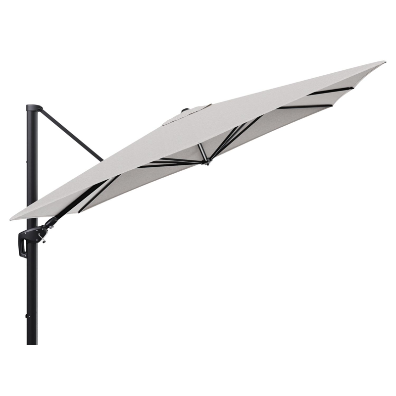 Minore zweefparasol tiltfunctie in zwart aluminium en parasoldoek in All Weather Sunbrella® Luxe Tundra Sand  - L1 280 x L2: 370 cm (zonder voet) (zonder voet)
