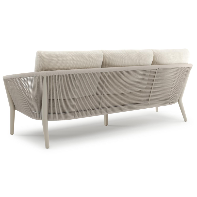 Orso loungeset in beige aluminium en beige verticaal geweven ronde rope met Althea Off White all weather cosytica kussen