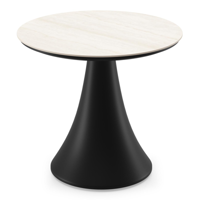 Fano low dining loungetafel rond in zwart aluminium en volkeramiek Travertino Bianco - Dia. 65 x H 40 cm